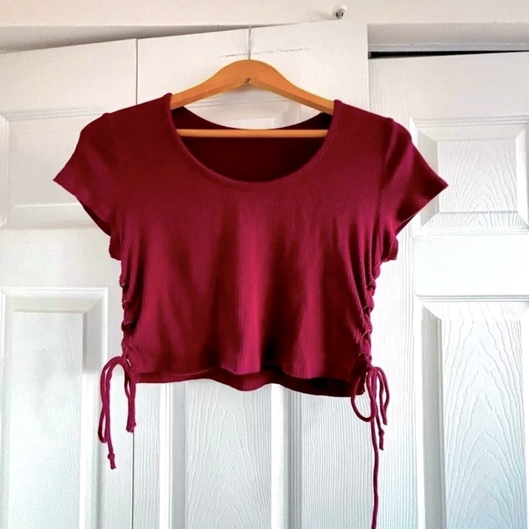 Urban Outfitters Burgundy Ribbed Crop Top - Picture 1 of 3